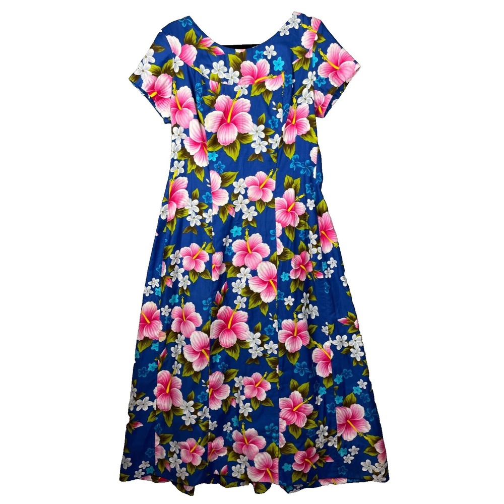 Vintage 60s Mid Century Ui-MaiKai Tropical Hawaiian Floral Barkcloth Dress Sz‎ M